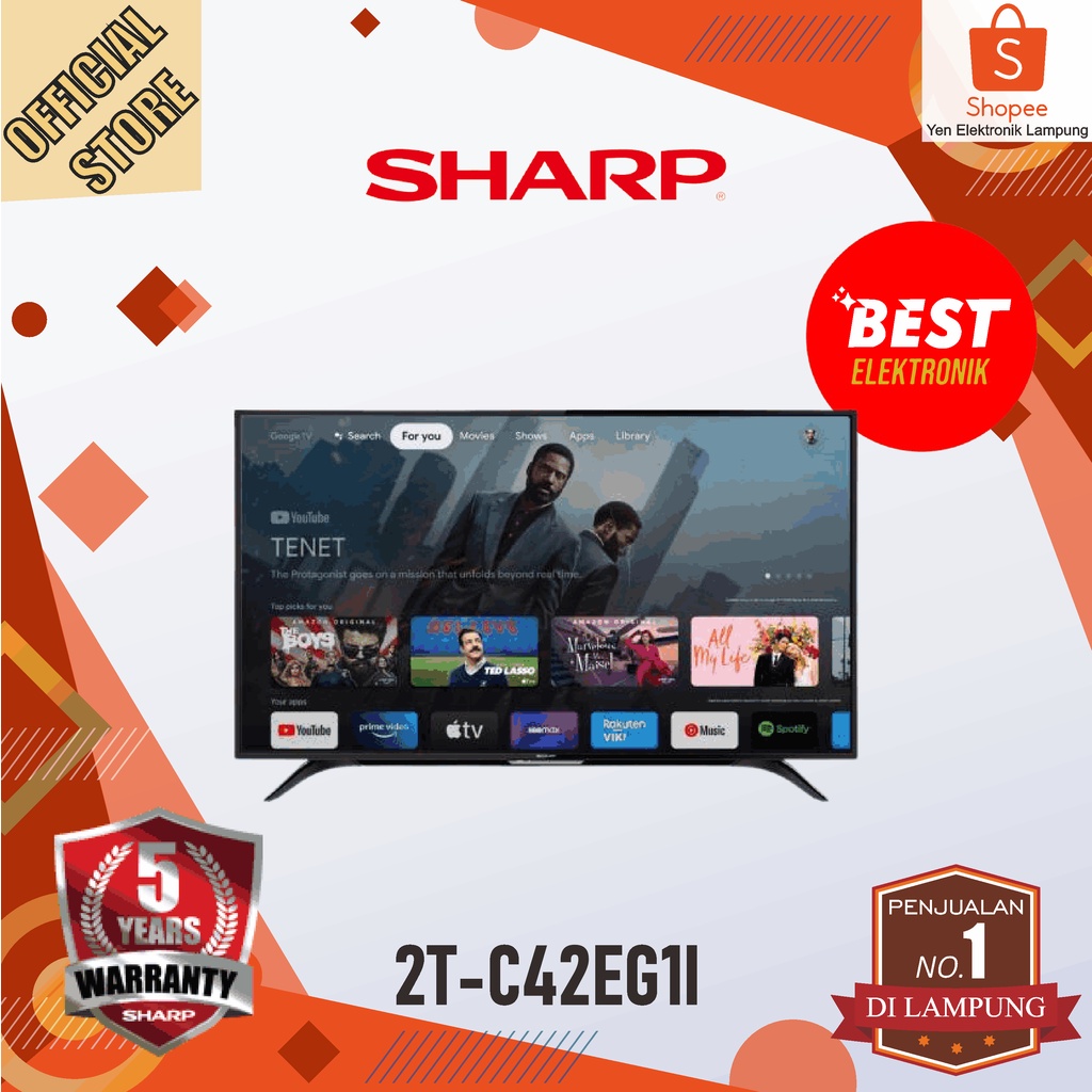 TV SHARP 2T C42EG1i LED Android TV SHARP 42 Inch Garansi Resmi SHARP