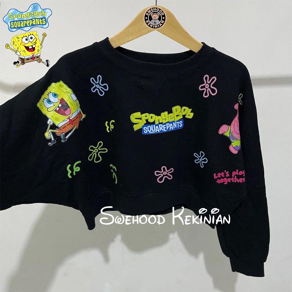 SPONGEBOB CROP PREMIUM Sweater Crewneck Outfit sweatshirt Ootd Wanita Baju Atasan Kekinian Oversize Sweeter Korean Style Switer Cewek Remaja Sweter Baju Atasan Bahan Fleece Tebal