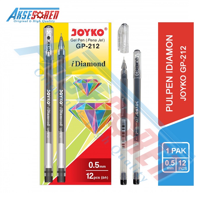 

Pulpen Gel Joyko iDiamond [GP-212/1 Pack] / Ballpoint Jel 12 Pcs / Pena Pen 1 Lusin / Polpen 1 Pak / Bulpen 0.5mm / Ball Pen Boxi / Bolpen Tinta Warna Hitam & Biru 1 Box