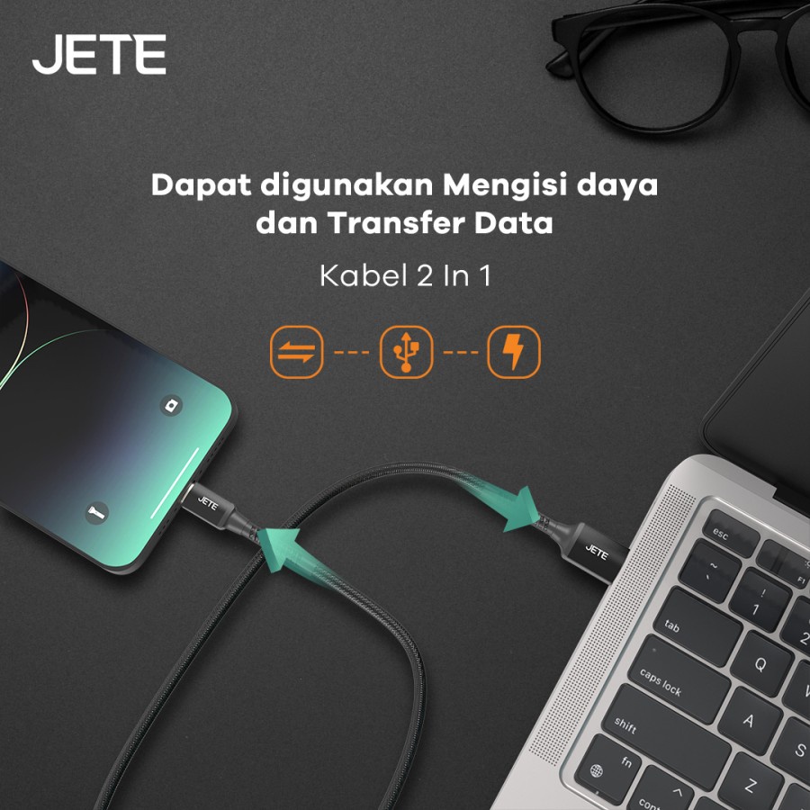 Kabel Data Type C to Type C PD 65W Fast Charging 3A JETE CA2 - Garansi 2 Tahun