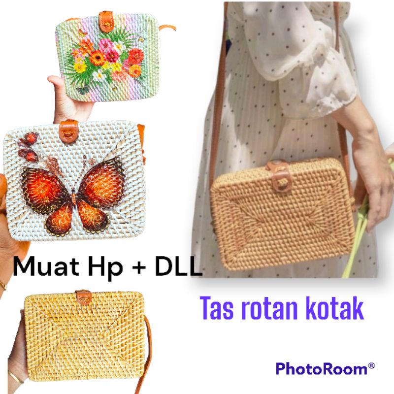 Promo Tas rotan Bali ,Tali 2in1 adjust dan tenteng, tas kotak /tas persegi .polos dan motif .motif d