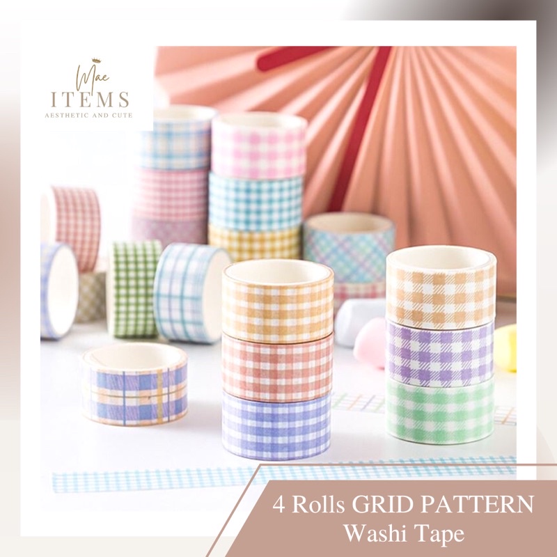 

[SATU SET] 4 Rolls GRID PATTERN Washi Tape Deco Masking Tape Jurnal DIY Scrapbook Solatip