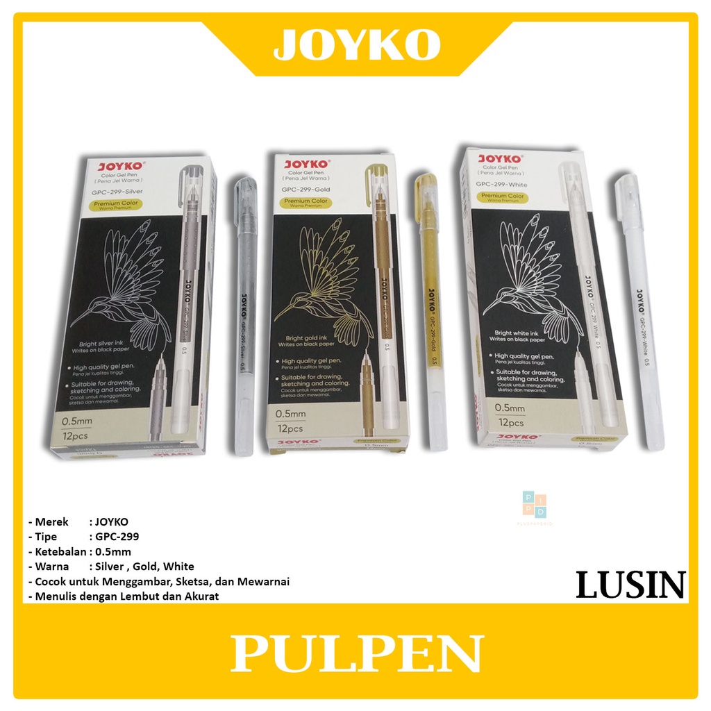 

JOYKO - Pulpen Pena Color Gel Pen GPC - 299 Gold, White, Silver - Lusin