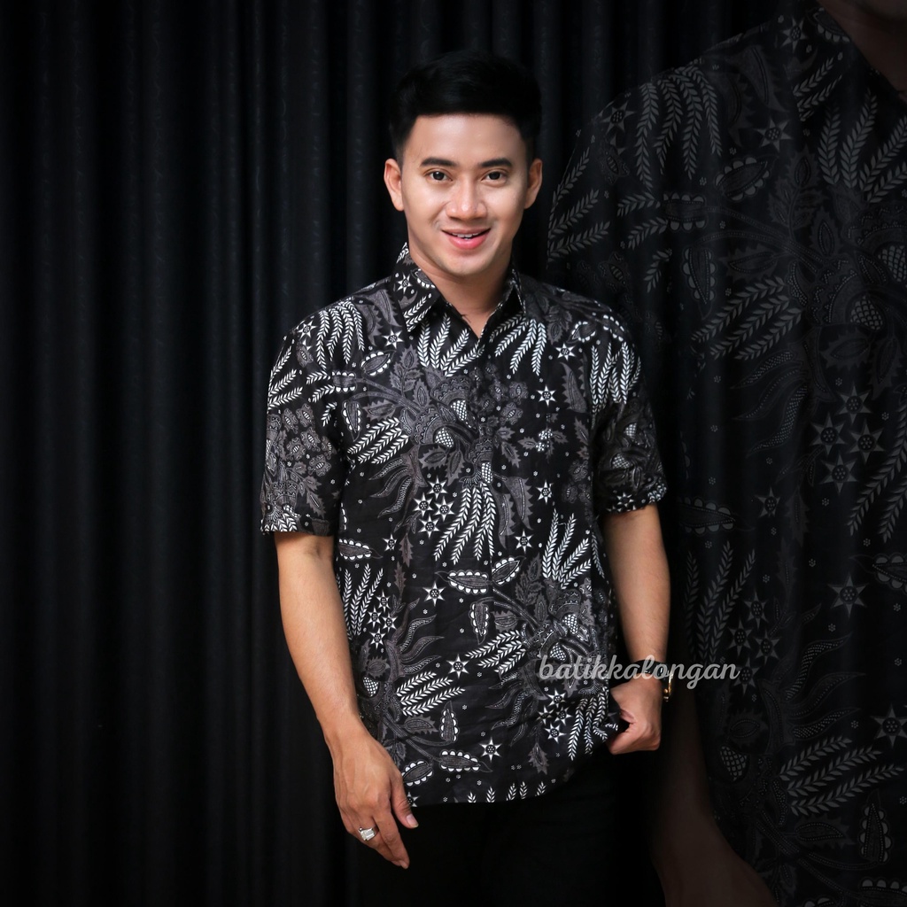 Batik Pria Lengan Pendek Premium BATIK AZMIL HRB026 motif KERATONAN Kode 002 size M L XL XXL