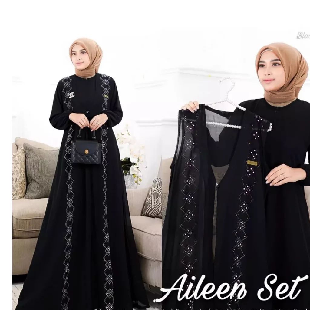 Aileen set Gamis set iner outer terbaru Gamis pesta kekinian Fashion wanita muslimah terbaru 2023