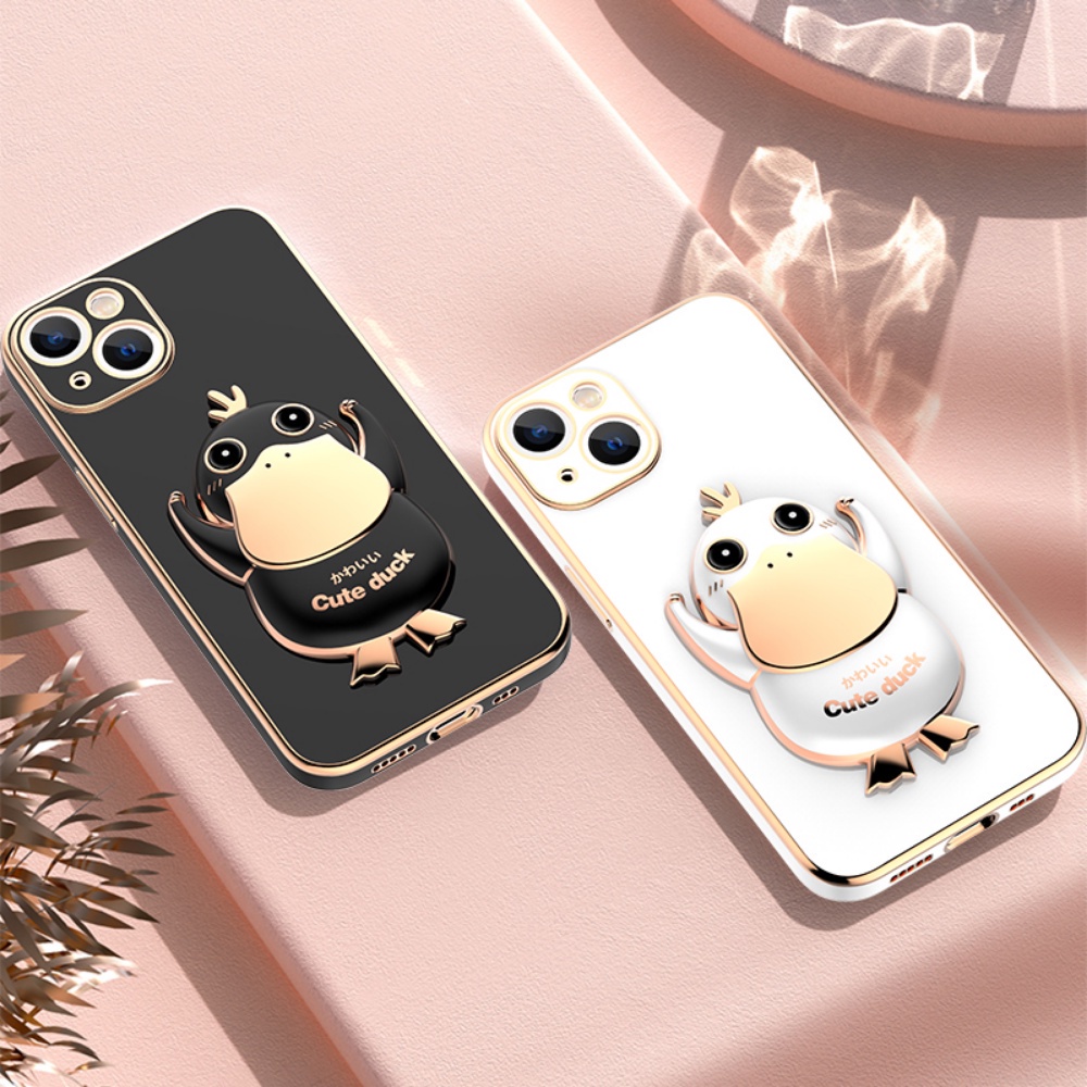Cute Psyduck Case for Realme C35 C21Y C25Y Realme 8i C11 2021 C15 C12 C25 C25s C20 RealmeC2 5 Pro 6i 7i Narzo 30A Cases Plating Duck Folding Stand Holder Rubber Soft Phone Cover