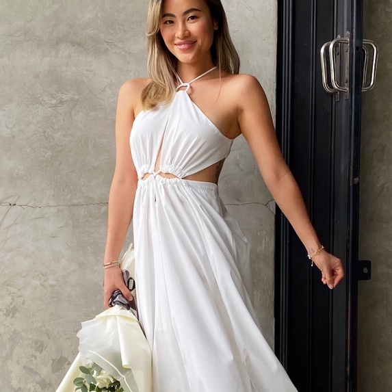 TMBM - Haley Maxi Dress gaun panjang bali pantai santai putih white elegan tali terusan wanita baju 