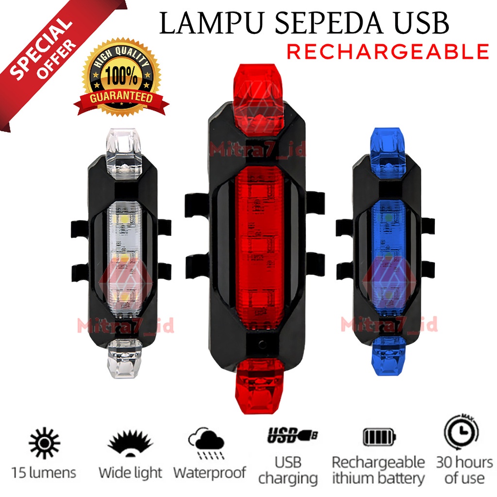 [M7] LAMPU BELAKANG SEPEDA LED TAIL LIGHT USB RECHARGEABLE / LAMPU SEPEDA / LAMPU SEPEDA BELAKANG CHARGER USB