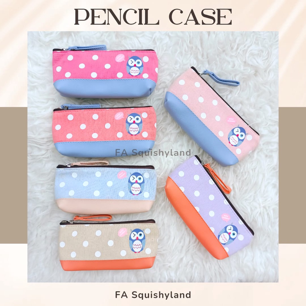 

Tempat Pensil Bahan Kanvas Owl Polkadot