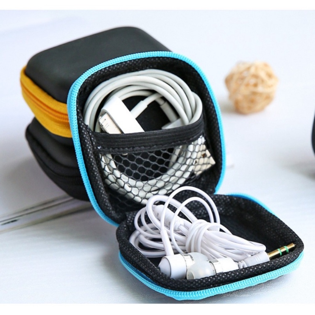 Pouch Headset Multifungsi Dompet Tempat Penyimpanan Earphone kabel charger koin kunci tas mini persegi sarung universal