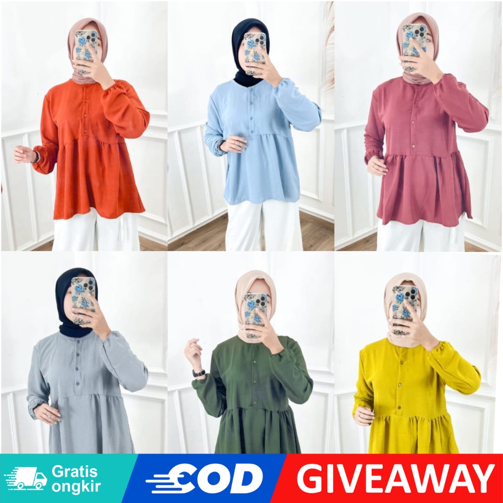 𝐊𝐈𝐑𝐀𝐍𝐈 Kimi Blouse Atasan Wanita Polos Kerah Shanghai Ruffle Lengan Panjang Crinkle Airflow Hits OOTD