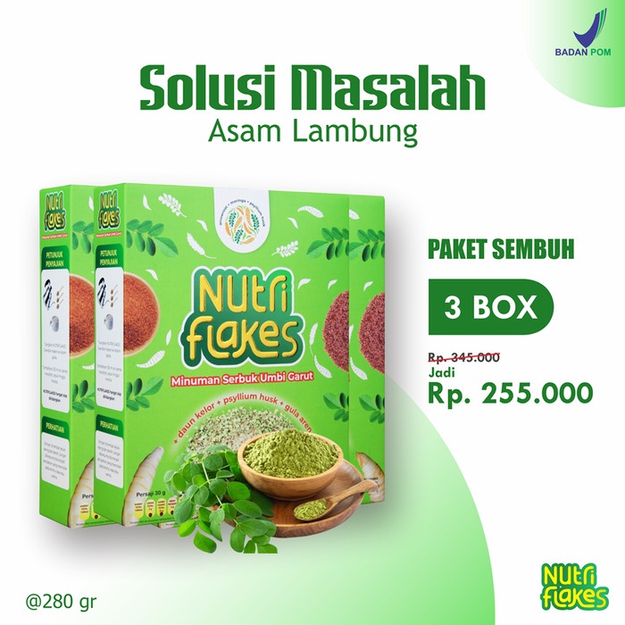 

[BISA COD] NUTRIFLAKES UMBI GARUT BAHAN ALAMI 3 BOX SOLUSI MASALAH ASAM LAMBUNG