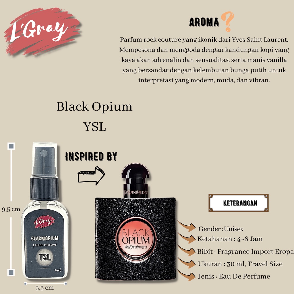 L'Gray Parfum Fragrance 30ml Travel Size Import Eropa UNISEX Pria Wanita Terlaris