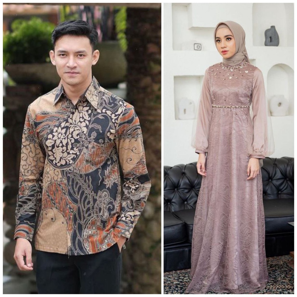 Couple Batik Gamis Kemeja Modern Wisuda Tunangan Lamaran Baju Kondangan Terbaru Couple 2023 Dress Br