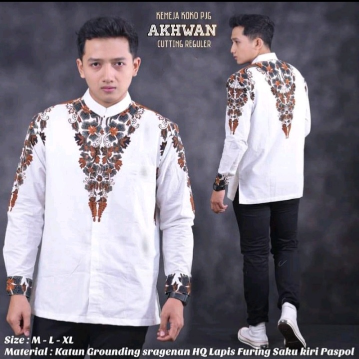 Batik Solo Halus Pria Dewasa Sarung Setelan Baju Koko Kembang Gunungan Lawasan