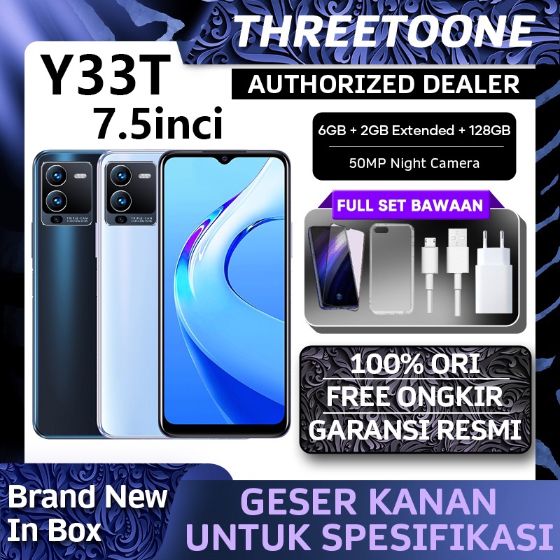 HP Smartphone Y33S Y33T 2023 8/128GB RAM 8GB+4GB Extended ROM 128GB Helio G80 Gaming Eksternal hingga 1TB 7.5 inci 50MP Garansi Resmi Original Termurah Handphone baru Y35