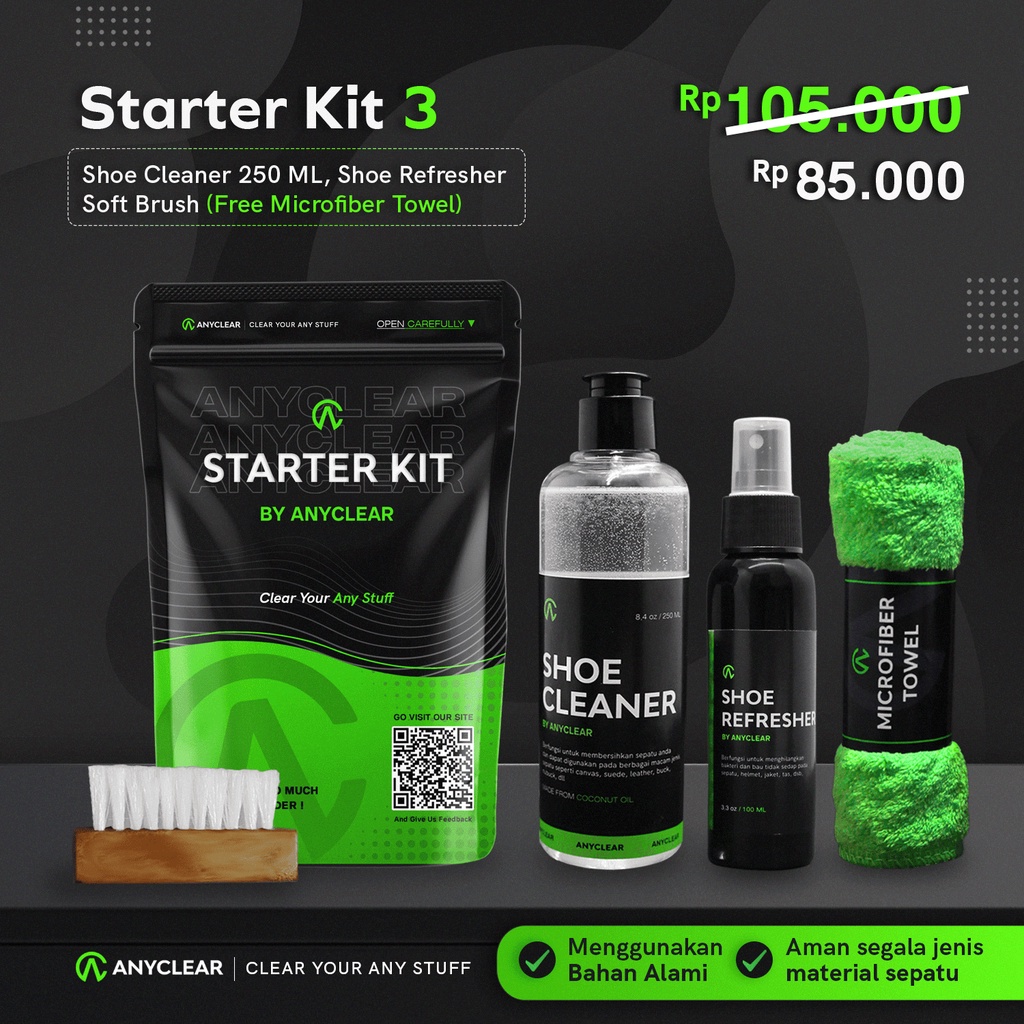 ANYCLEAR Starter Kit 3 | Pembersih Sepatu | Shoes Cleaner | Sabun Cuci Sepatu | Sabun Sepatu