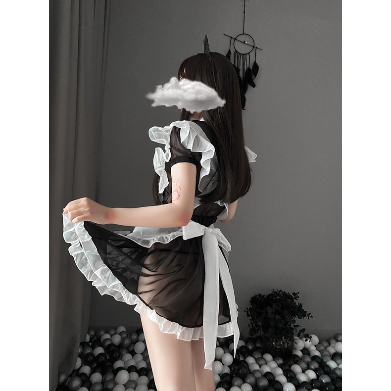 Lingerie Sexy Cosplay lure Perban Apron Sifon Perspektif Pembantu Seragam A206