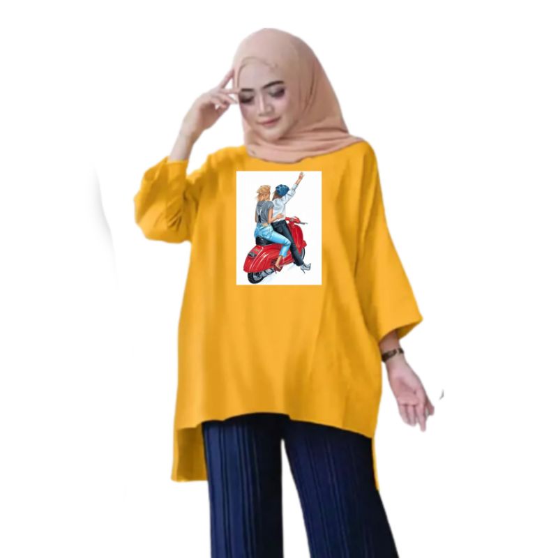 Atasan Baju Tunik Kaos Wanita Oversize LD 130 Cm Terbaru 2023 Viral Gambar DTF Bahan Kaos Babyterry . Atasan Baju Wanita Santai Tunik Wanita Dewasa Cewek Jumbo Kekinian Murah Big Size Motor