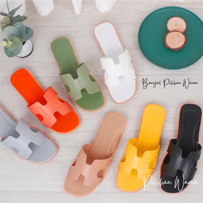 Sandal Wanita Slip On Sendal Selop Wanita Simple Flat Casual Import