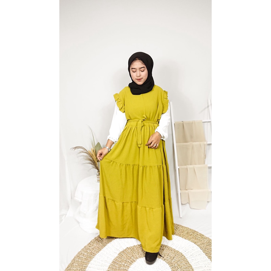 baju gamis crinkle airflow kombinasi lengan putih 004
