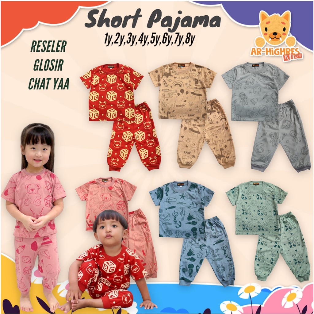 One Set Anak | Baju Anak Setelan | Setelan Anak | Short Pajamas for Kids | Piyama Anak Full Print