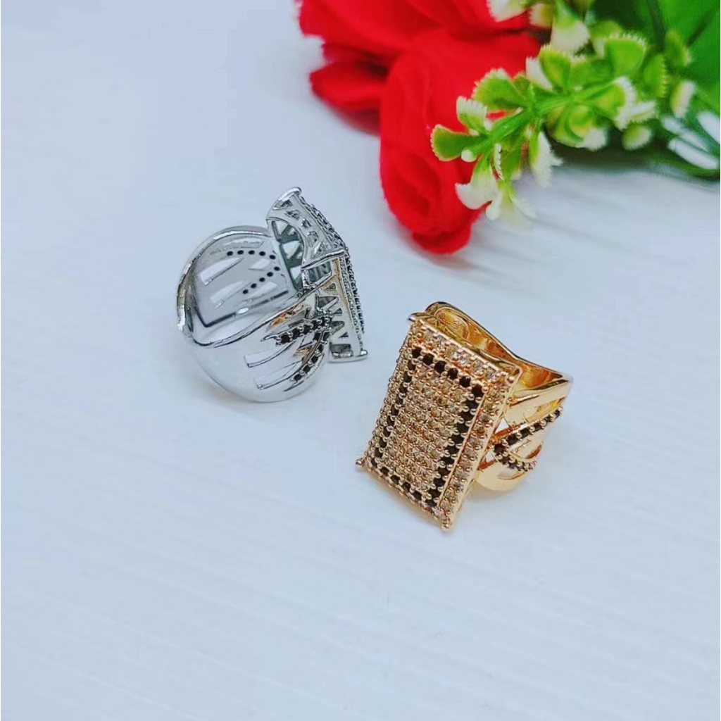 Cincin Xuping Permata Putih/Hitam Lapis Emas Perhiasan Fashion P11