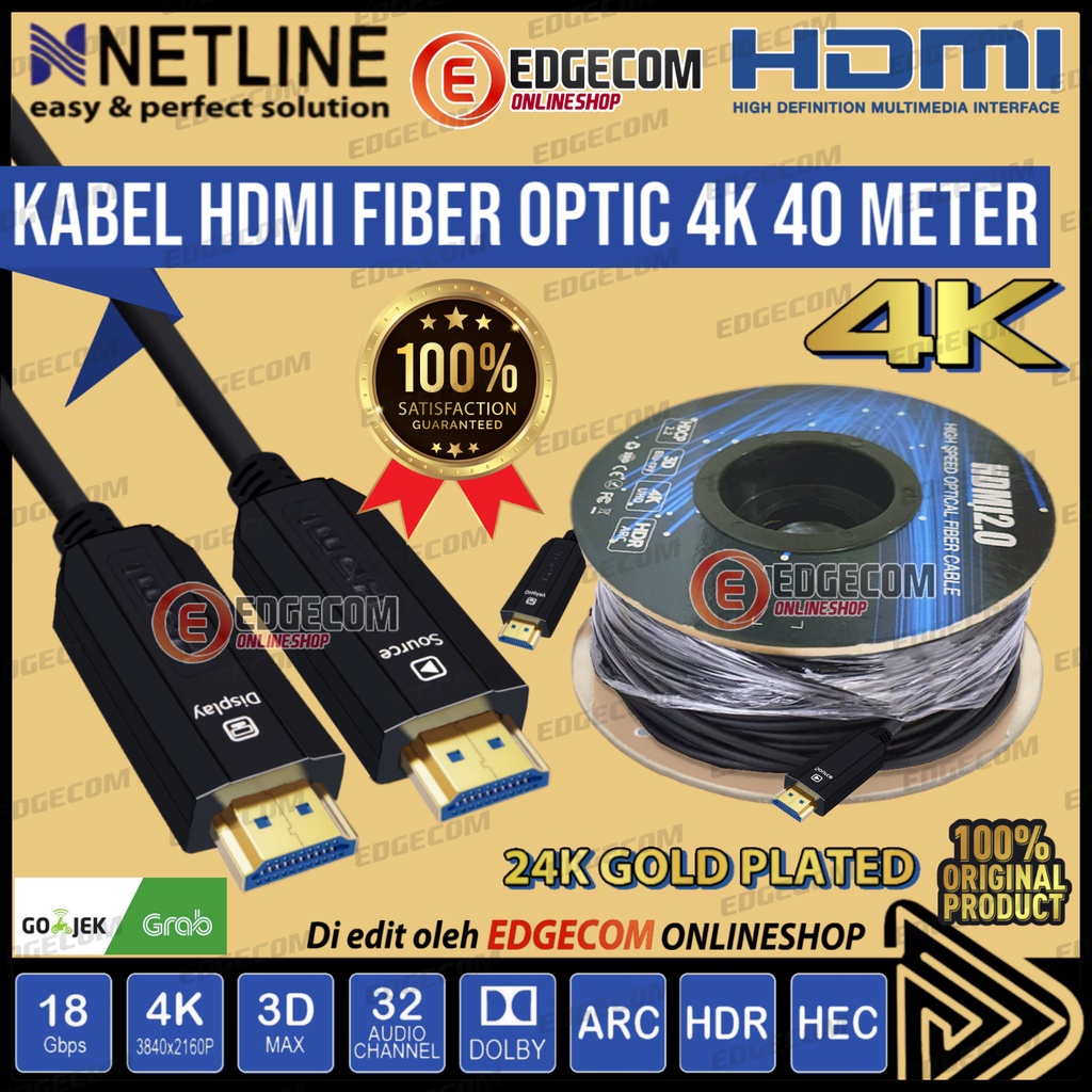 Kabel HDMI FO Fiber Optic V2.0 4K 40 Meter NETLINE