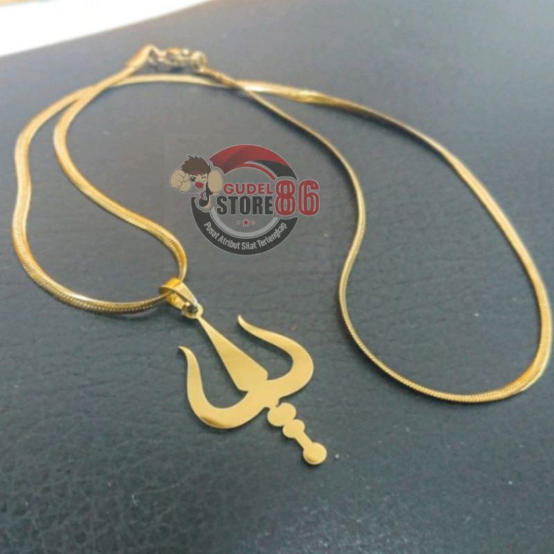 kalung trisula pagar Nusa titanium gold