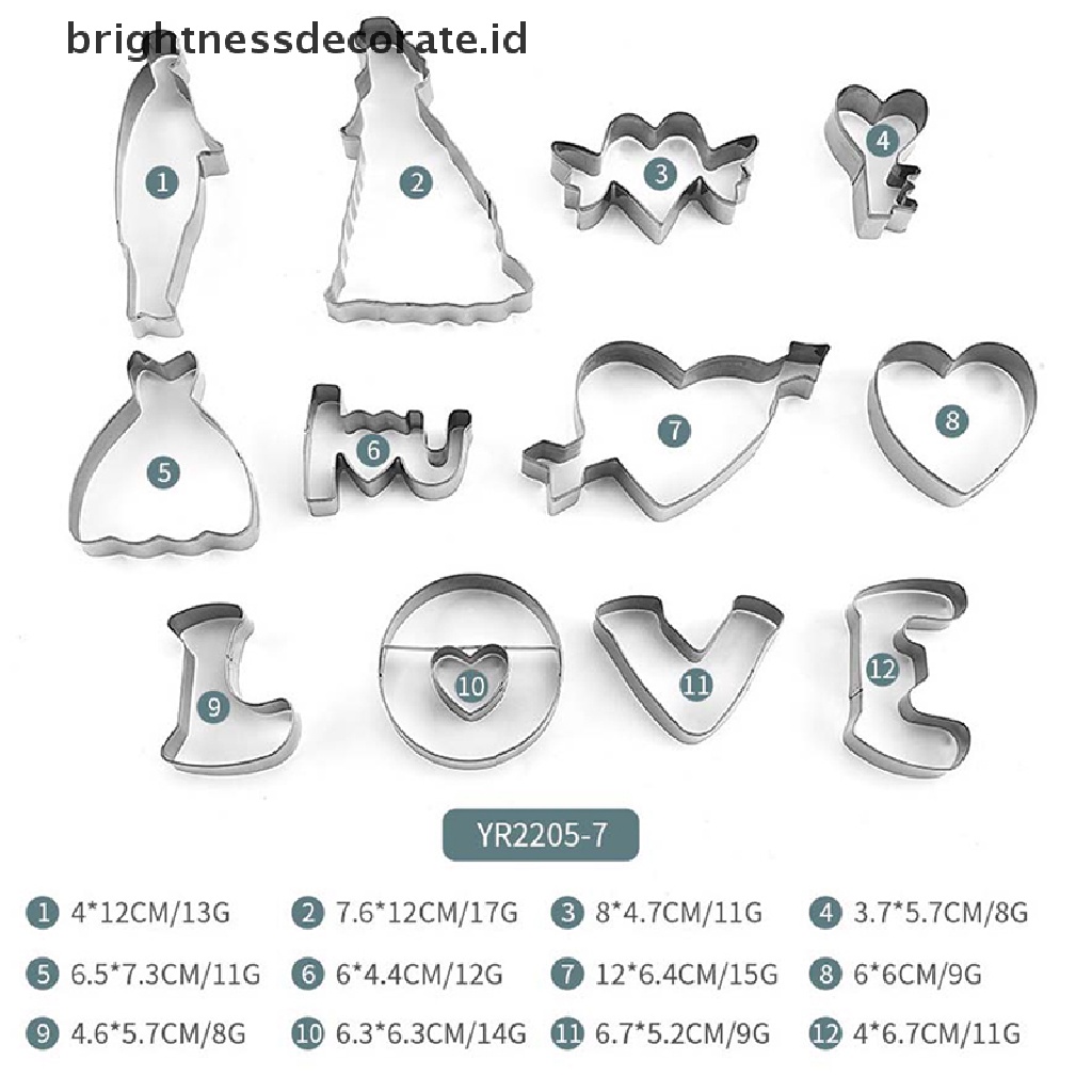 [Birth] 12pcs Set Cookie Cutter Tema Love Valenes Day Biscuit Fondant Embosser Stamp [ID]