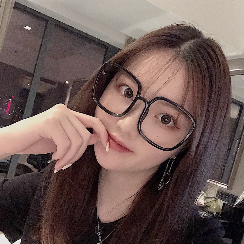 (YUZHU) Ins Fashion Kacamata Bingkai Persegi Untuk Wanita Oversized Hitam Anti Blue Light Eyeglasses