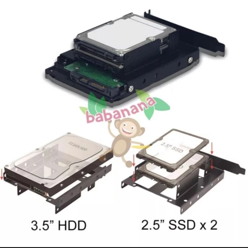 Bracket tambahan HDD 3.5 SSD 2.5 inch triple pci disk pc komputer