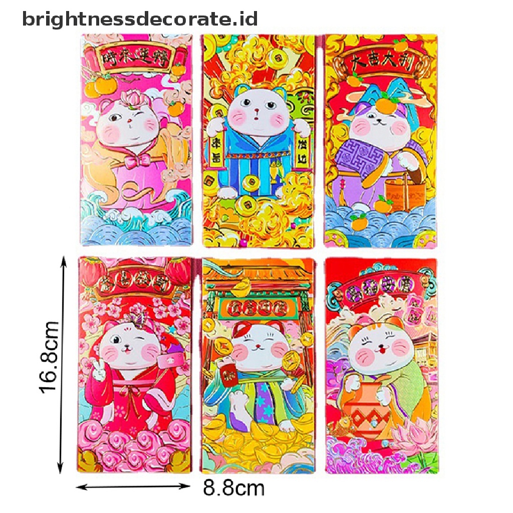 [Birth] 6pcs 2023tamplop Merah Kucing Beruntung Vietnam Hadiah Kartun Hongbao Perlengkapan [ID]