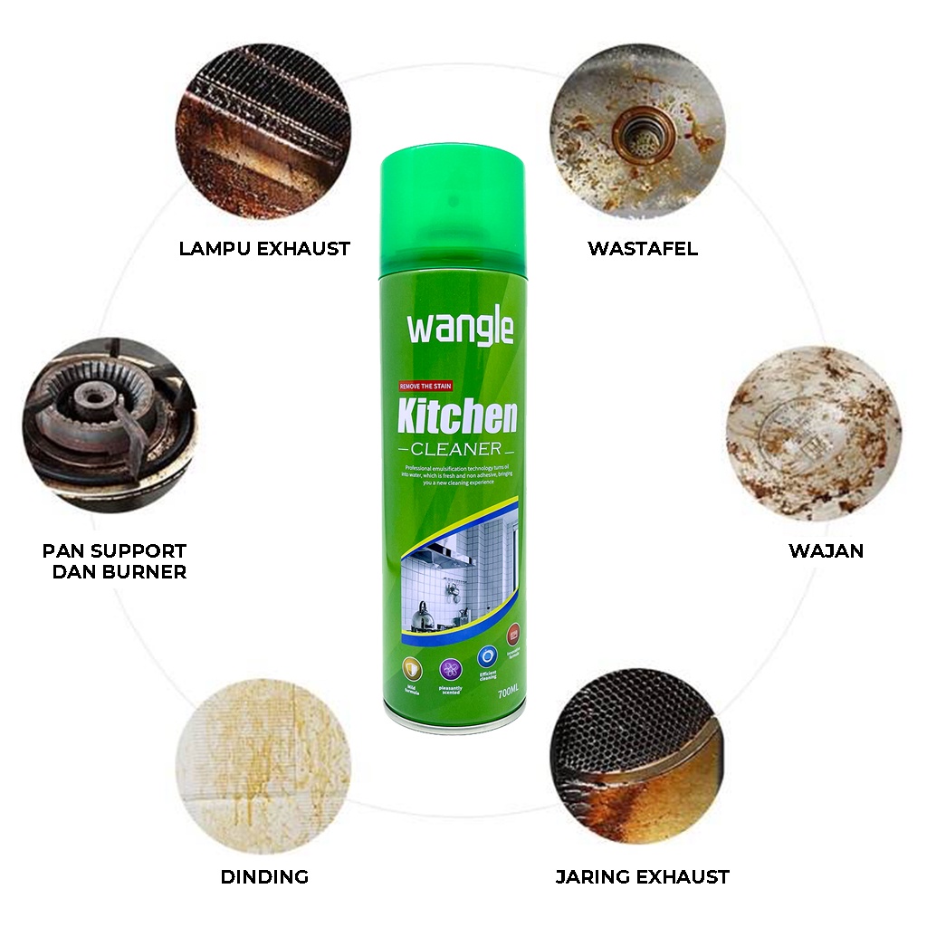 Cleaner Foam Wangle Kitchen Spray Pembersih Dapur Serbaguna Semprotan Penghapus Penghilang Noda Kerak Minyak Di Kompor Peralatan Lainnya Hemat Anti Ribet | GROSIRXPRESS