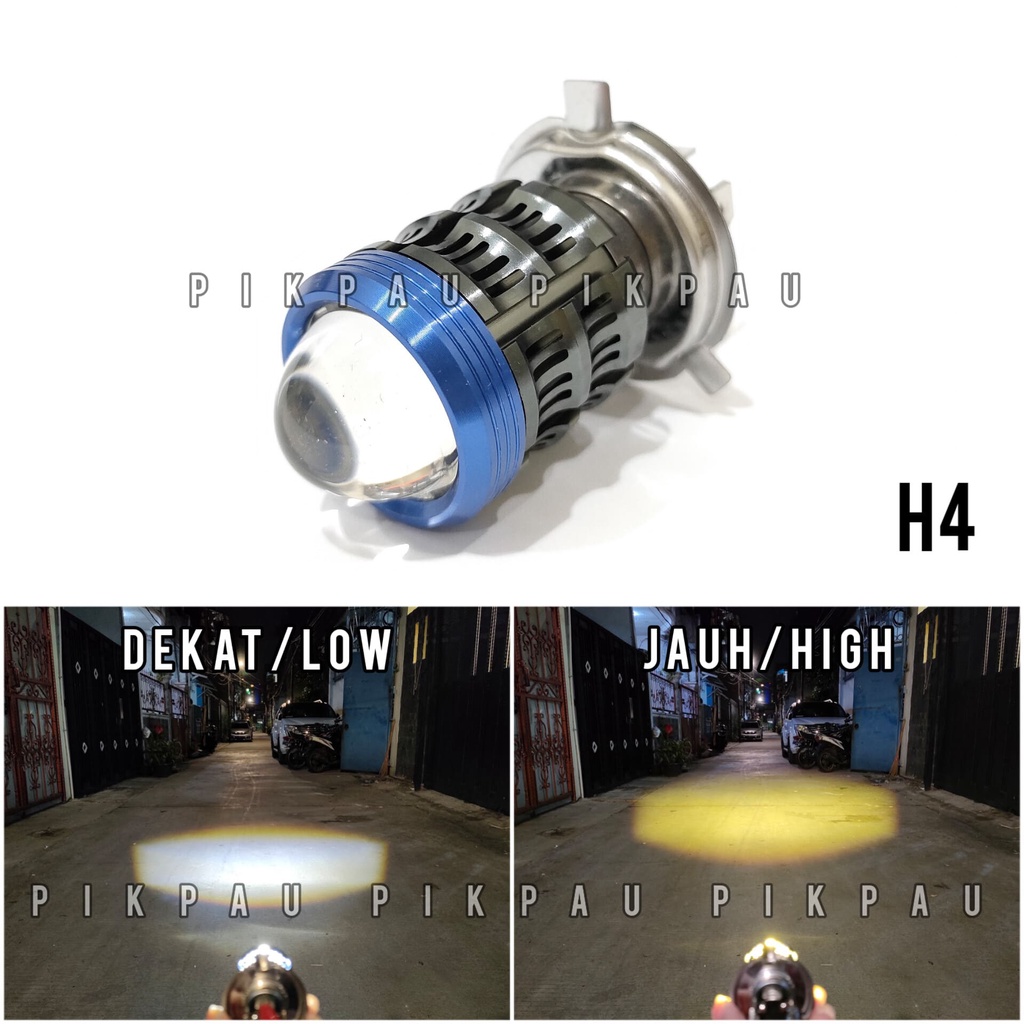 Lampu Depan LED H4 Laser Lis Biru High Low Putih Kuning - Lampu Utama H4