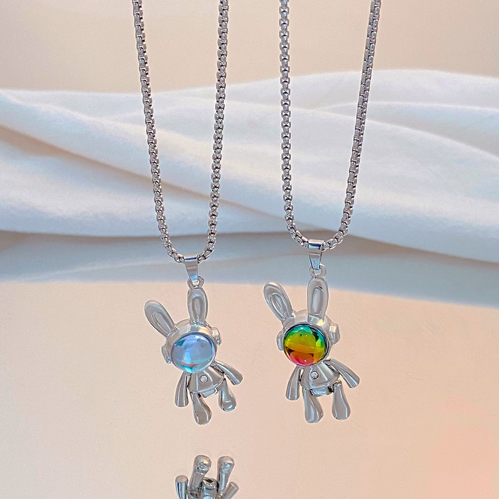 Kalung Kelinci Luar Angkasa Opal Yang Indah Gaya Hip-hop Punk Rantai Sweater Panjang Tahun Baru Pasangan Kalung