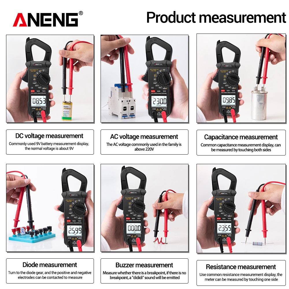 ANENG Digital Multimeter Voltage Tester Clamp - ST209 - Black