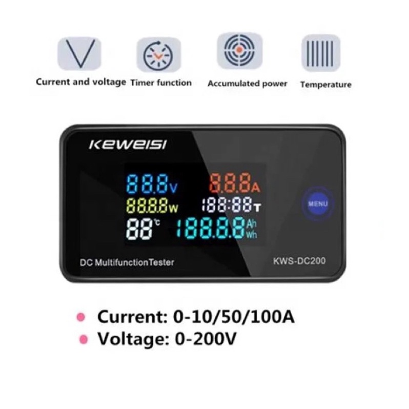 KWS-DC200 10A 100A KWh Watt meter Voltmeter Ampmeter 6 in 1 Wattmeter