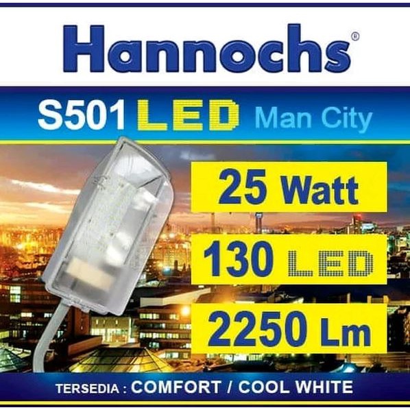 Lampu Jalan Hannochs LED S501 man city 25w 25 watt complete (kap+led)