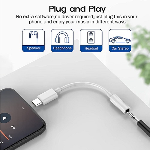 Aux Cable USB Tipe-C To Jack 3.5mm Audio Kabel Adapter Konektor Type C Headset Handsfree Headphone Cord Hi-Fi