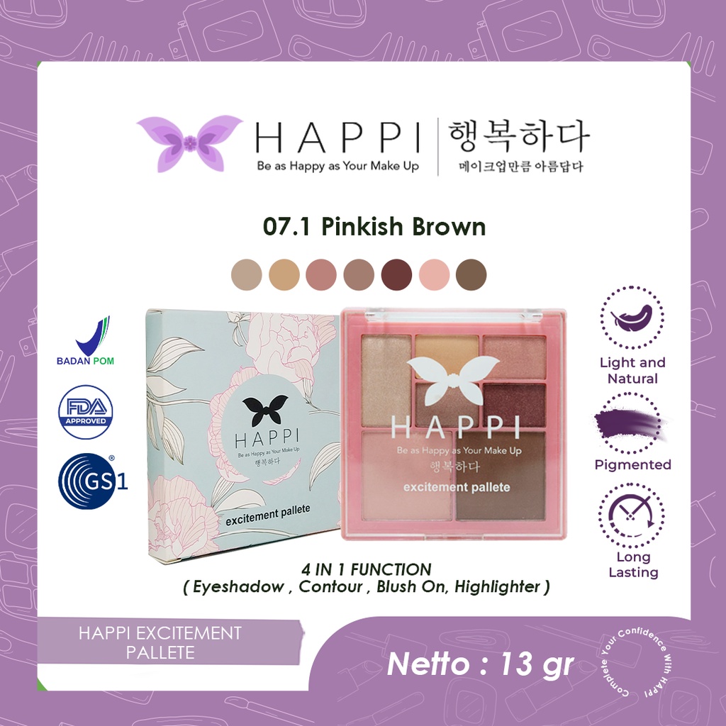 PALLETE MAKEUP HAPPI, HAPPI COSMETICS EXCITEMENT PALLET, 4 IN 1 PALLETE