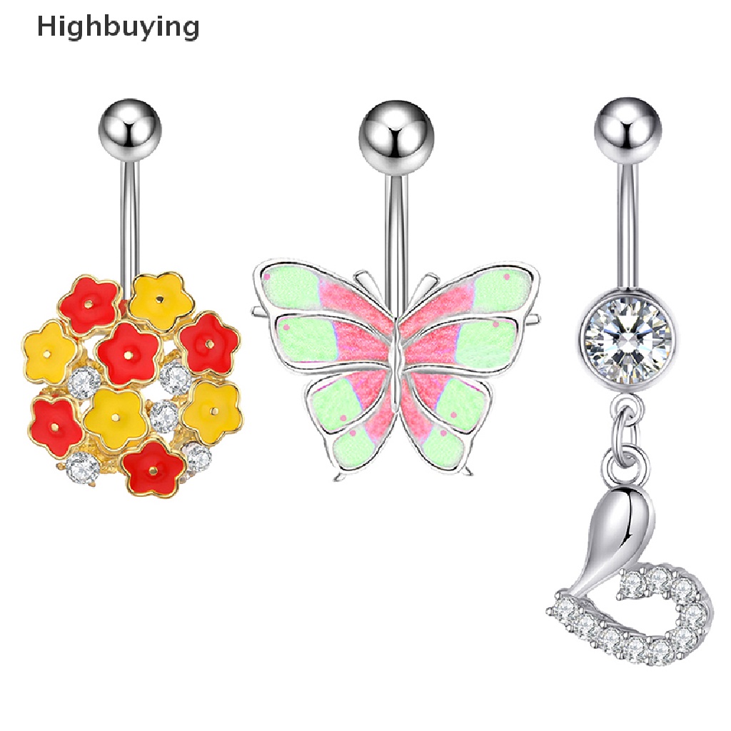 Hbid Bunga Hati Kristal Pusar Belly Button Rings Liontin Pusar Cincin Perhiasan Tubuh Glory