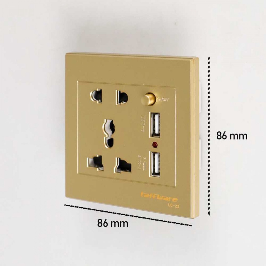 Stop Kontak USB 2 Port switch Universal Taffware UK EU US LC23