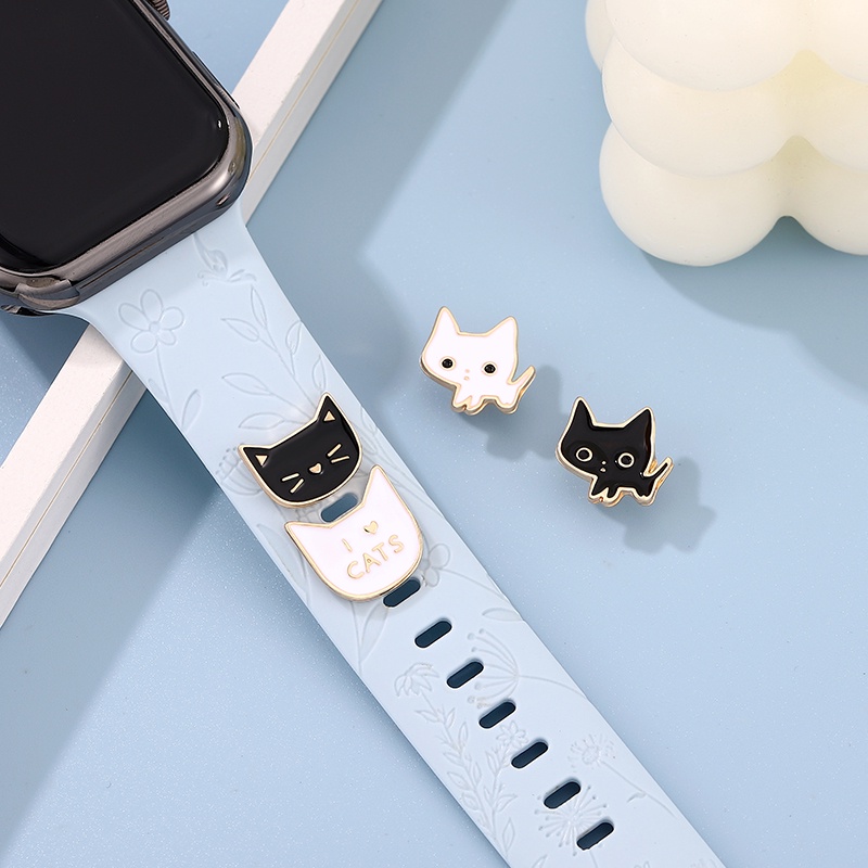 6gaya Kartun Kucing Jam Tangan Strap Gesper Dekorasi Silikon Watch Strap Metal Decoration Watch Strap Aksesoris Fashion Hadiah Untuk Teman