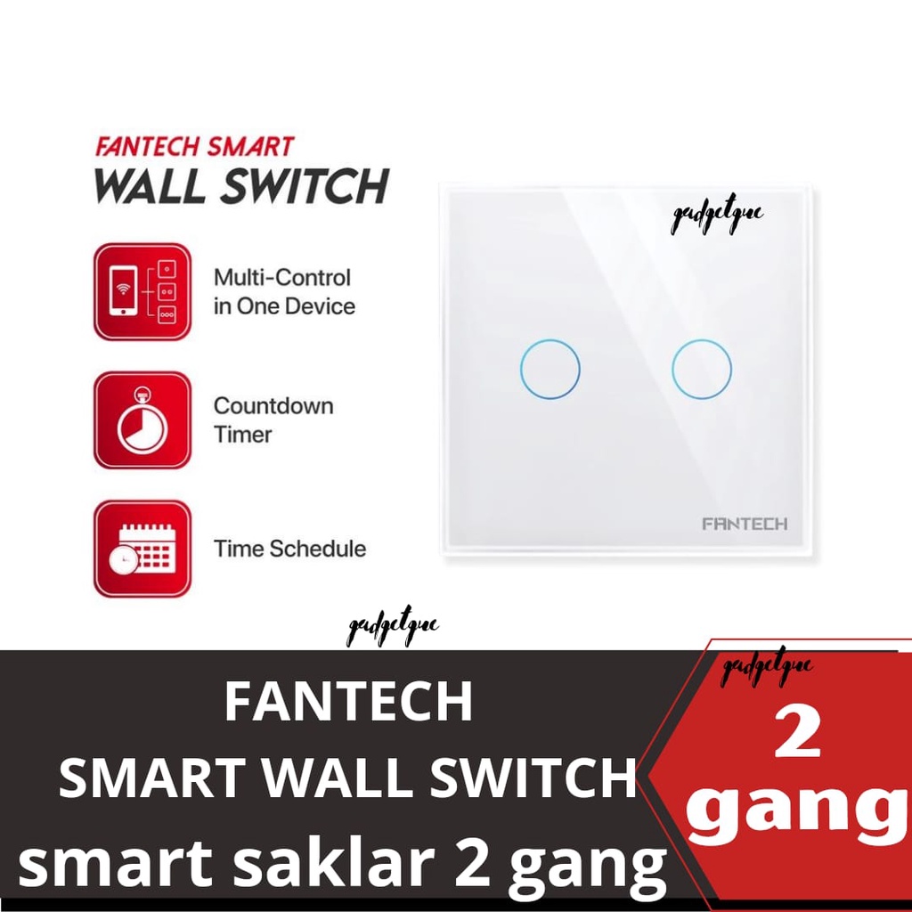Saklar smart wifi FANTECH Saklar Smart Wall Switch 2 Tombol Touch Wifi saklar 2 gang original