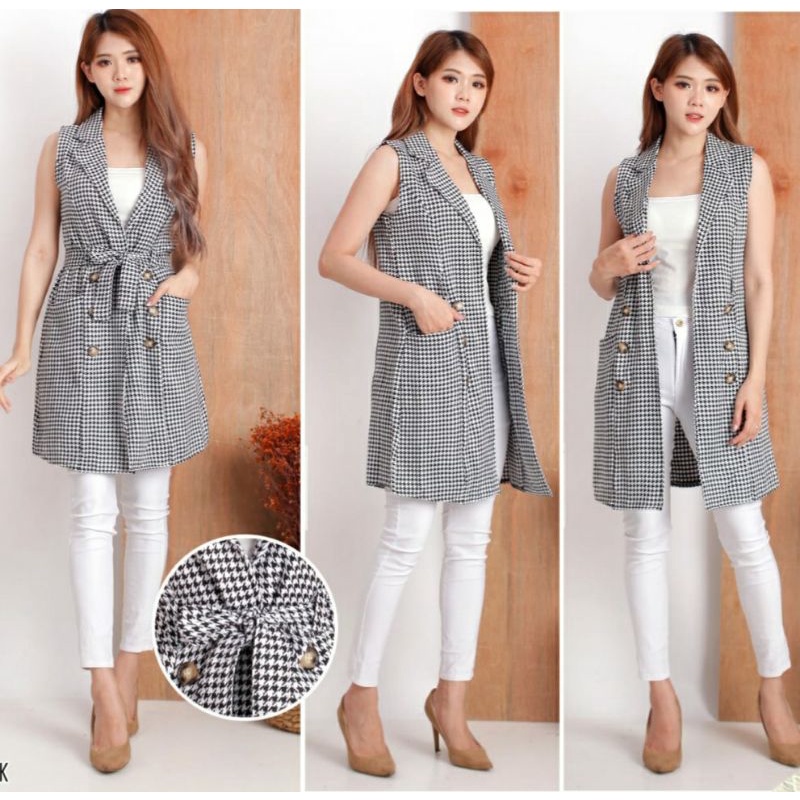 OUTER MOTIF KOTAK LONG OUTER ROMPI KARDIGAN TERBARU CEWEK WANITA