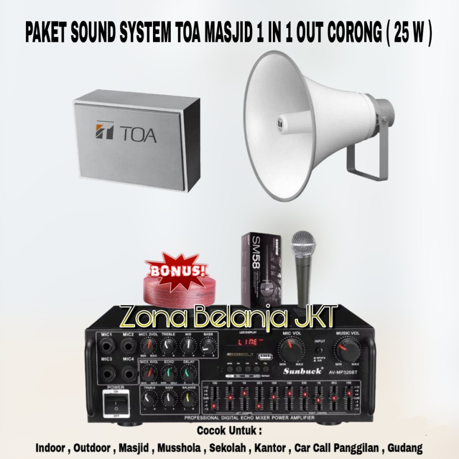 PAKET SOUND SYSTEM TOA MASJID MUSHOLLA 1 IN 1 OUT SPEAKER CORONG TOA 25W ( SET 1 )