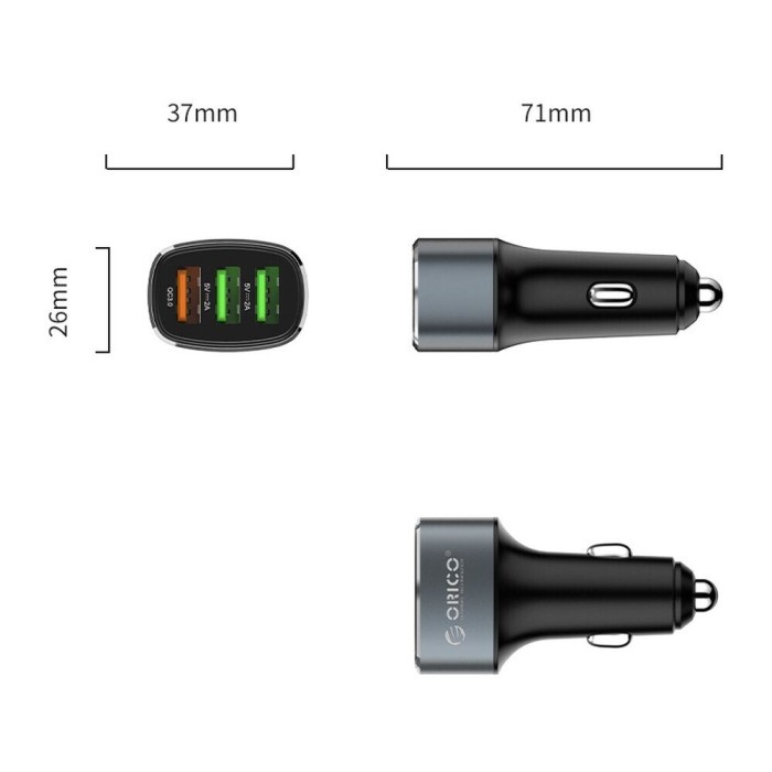 ORICO UPB-3U-SV-BP 38W 3 Ports USB Smart Car Charger