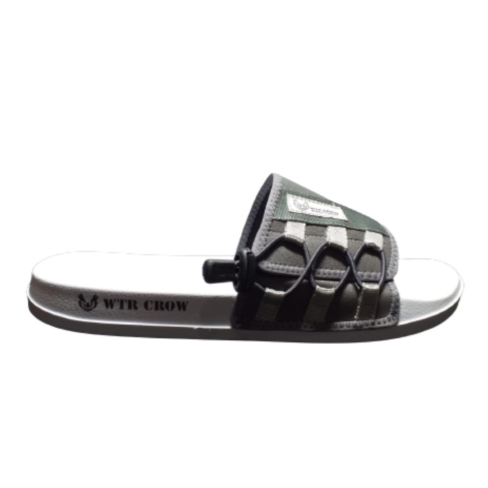 Sandal Slide Pria Slip On Simple Ringan  Premium Abu Abu Putih WTR Crow Arzuna Gray White