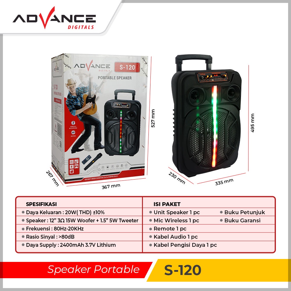 Advance Speaker Meeting Portable 12&quot; inch S120 Bluetooth Plus Remote